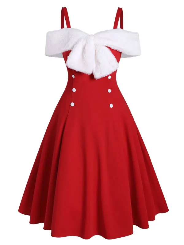 1950s Bow Cold Shoulder Swing Dress sold by Retro Stage