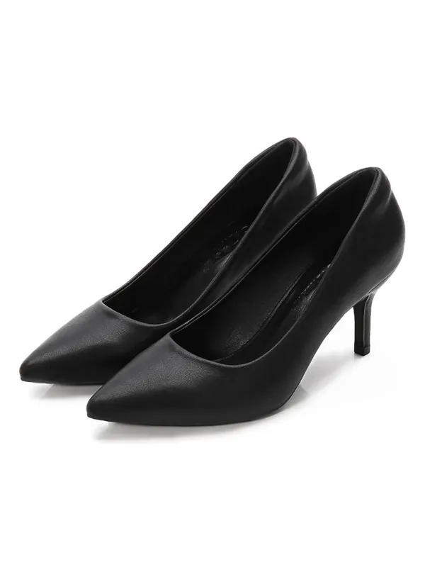 Black Solid Leather Stiletto Heel Shoes sold by Retro Stage