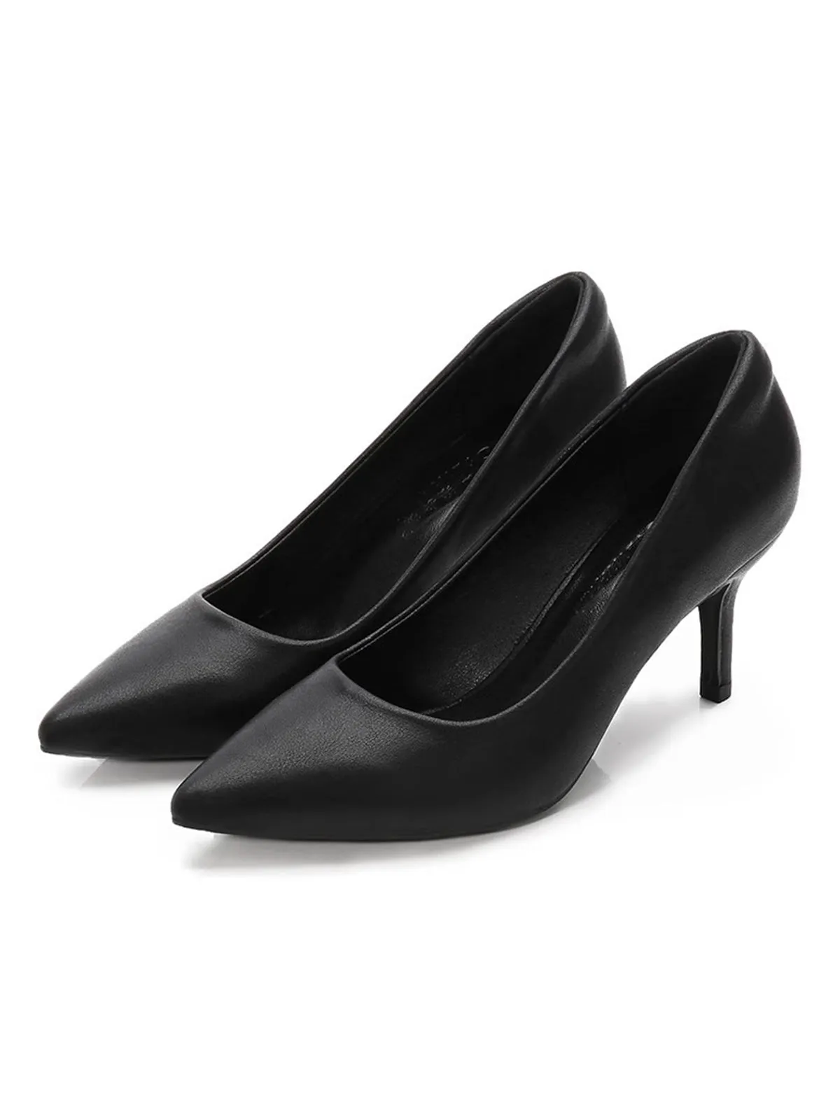 Black Solid Leather Stiletto Heel Shoes sold by Retro Stage