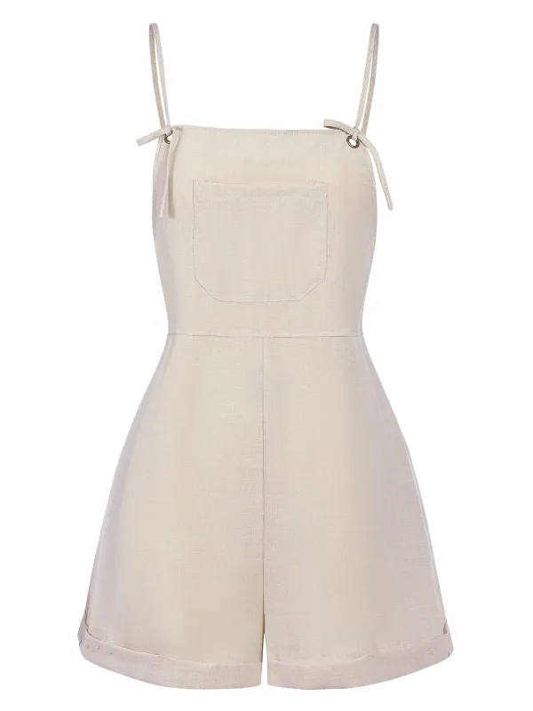 Light Grey 1950s Solid Spaghetti Strap Romper sold by Retro Stage