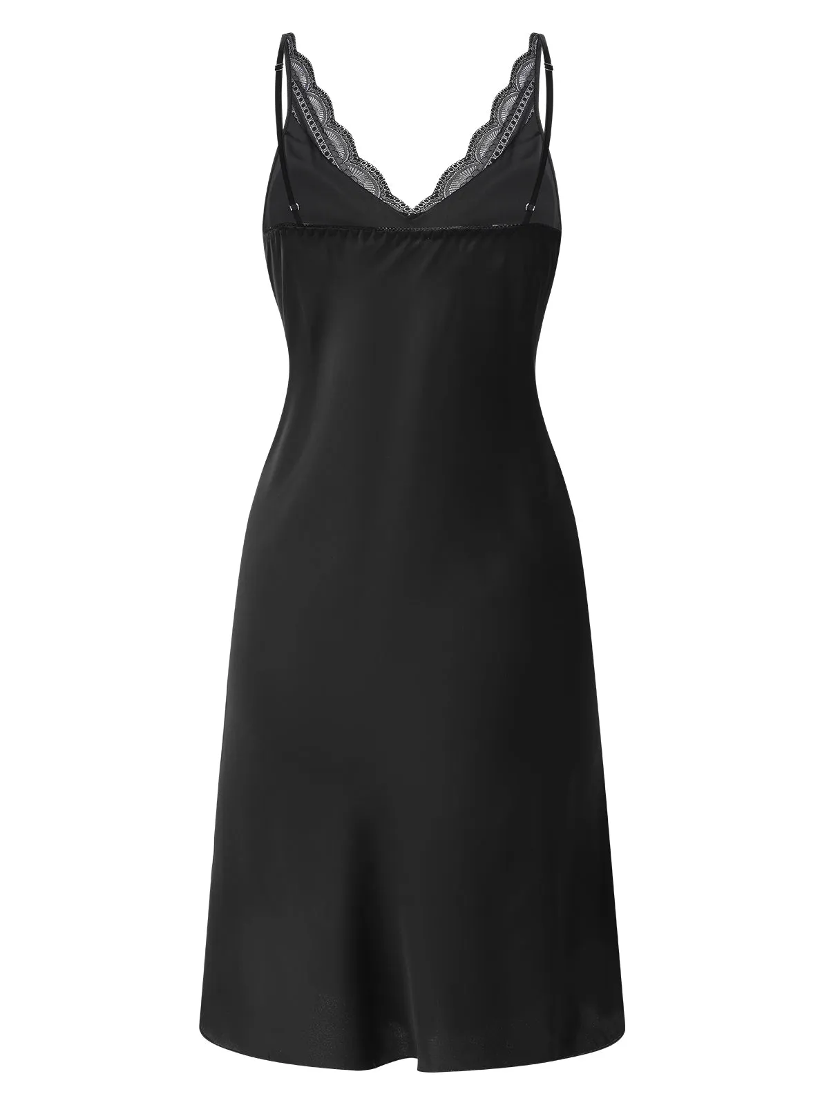 Black 1950s Solid V-Neck Lace Nightgown sold by Retro Stage product image thumbnail 2