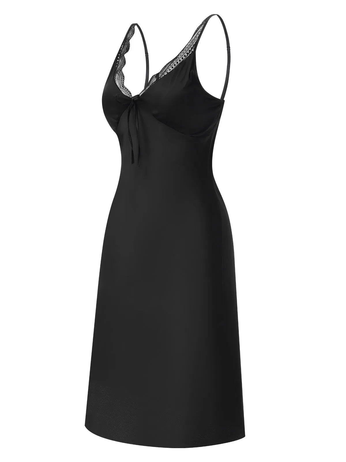 Black 1950s Solid V-Neck Lace Nightgown sold by Retro Stage product image thumbnail 3