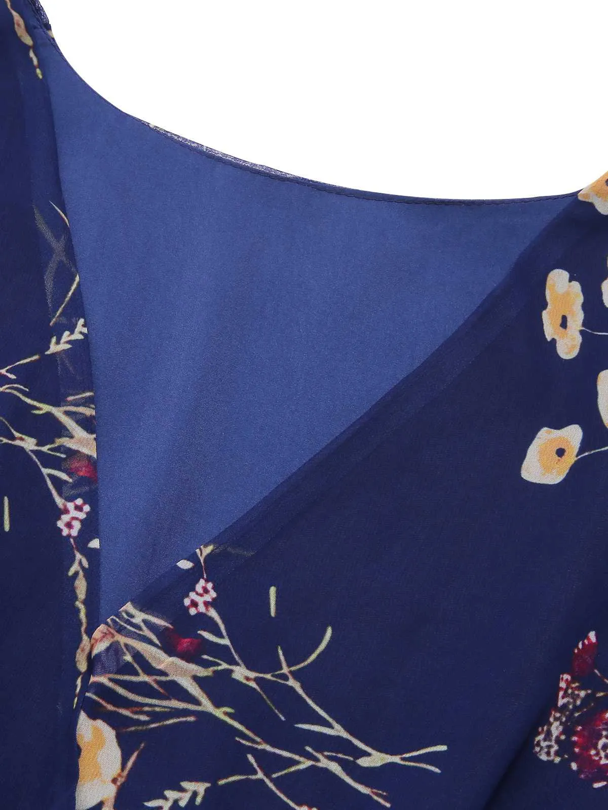 Dark Blue 1940s V-Neck Floral Puff Sleeve Dress sold by Retro Stage product image thumbnail 4