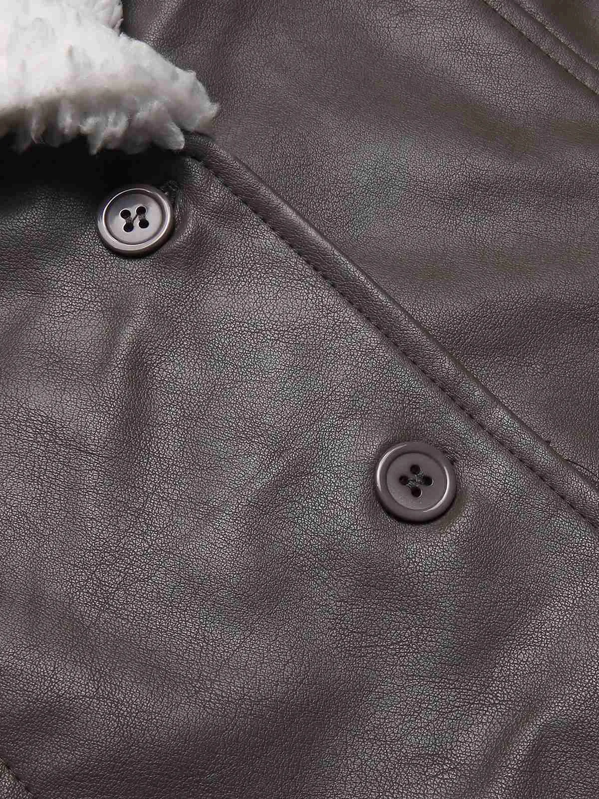 Gray 1960s Solid Plush Faux Leather Belted Coat sold by Retro Stage product image thumbnail 4