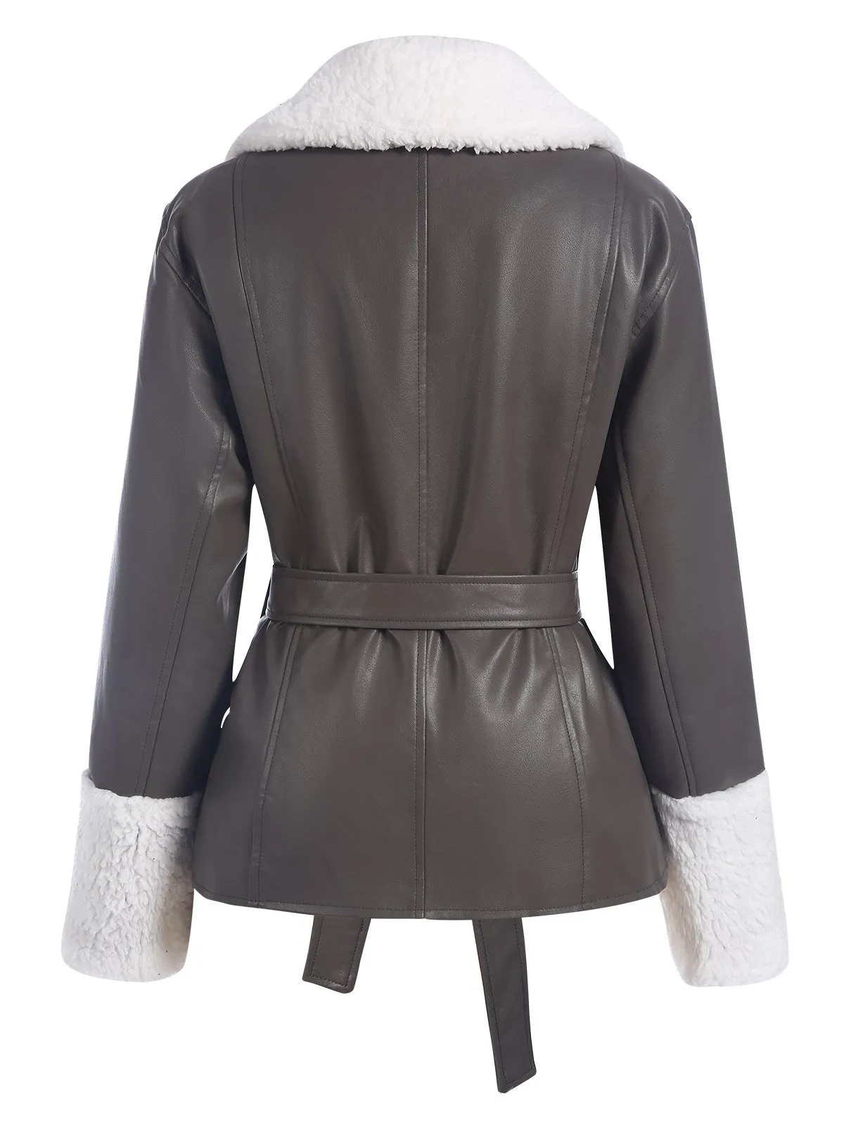 Gray 1960s Solid Plush Faux Leather Belted Coat sold by Retro Stage product image thumbnail 3