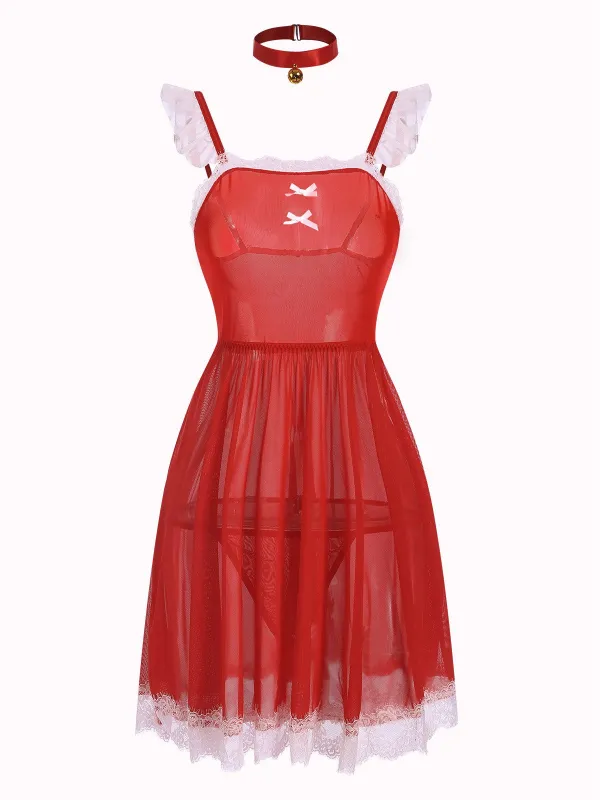 Red 1950s Lace Trimmed Sheer Nightgown sold by Retro Stage