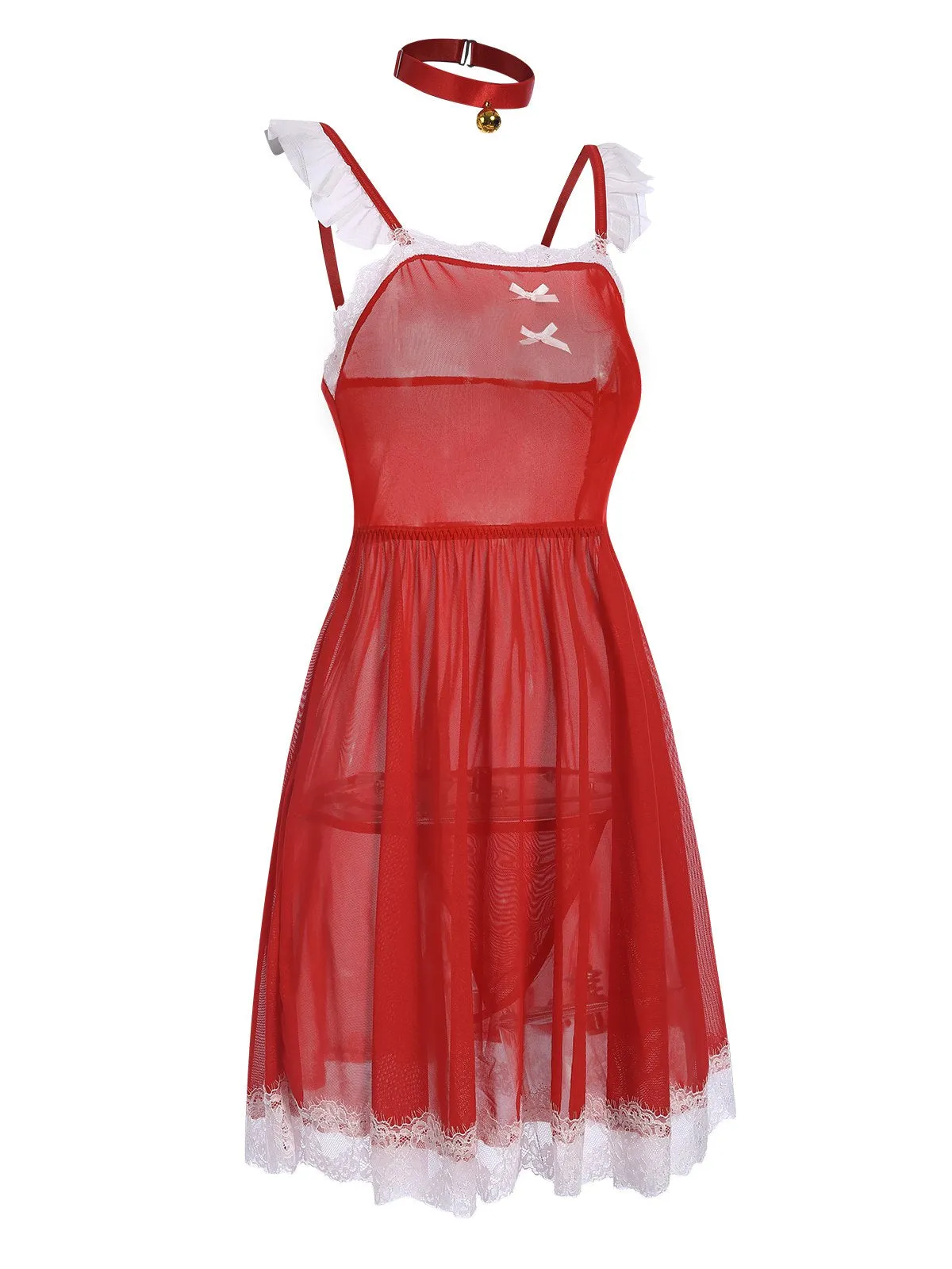 Red 1950s Lace Trimmed Sheer Nightgown sold by Retro Stage product image thumbnail 2