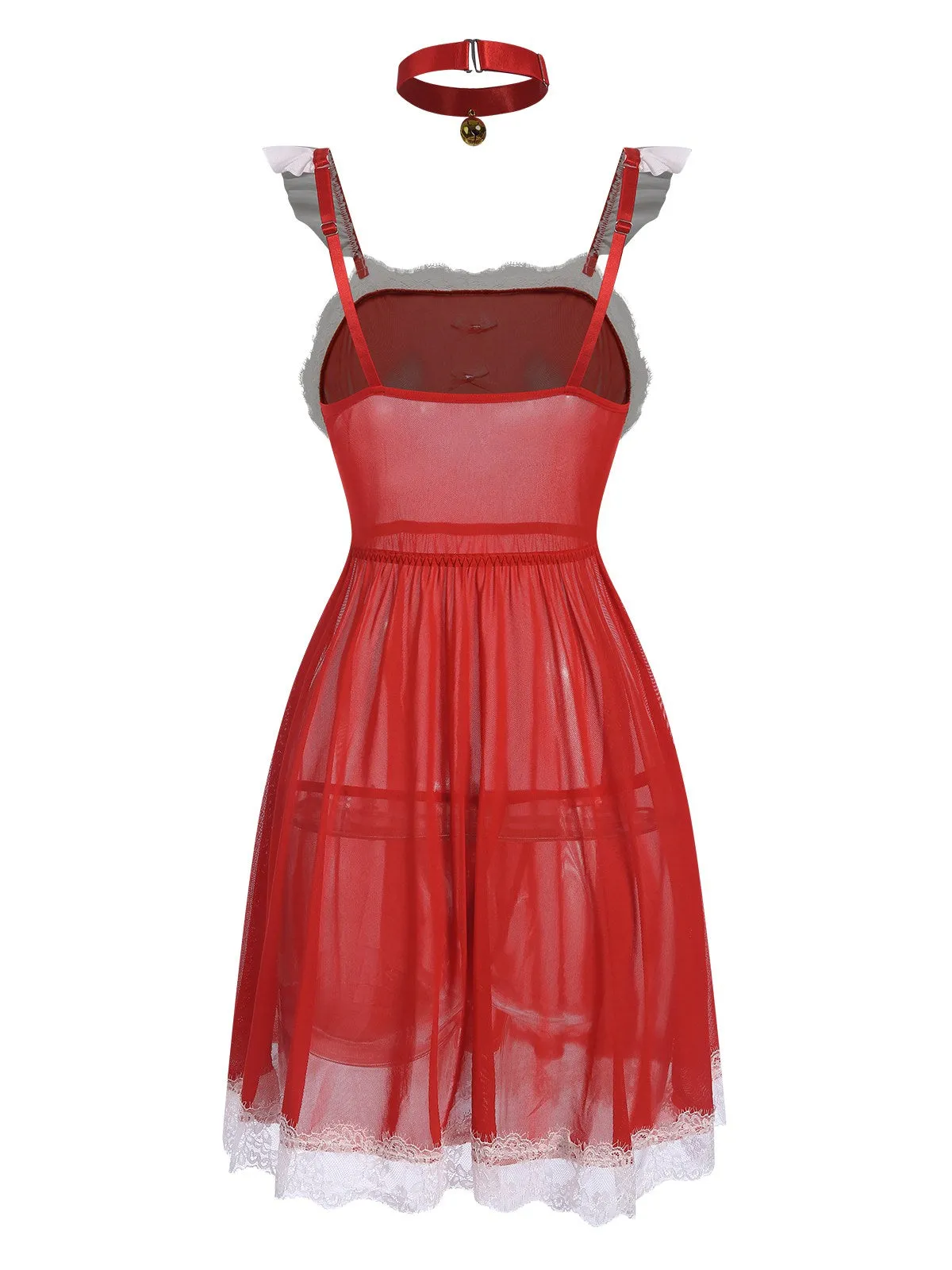 Red 1950s Lace Trimmed Sheer Nightgown sold by Retro Stage product image thumbnail 3