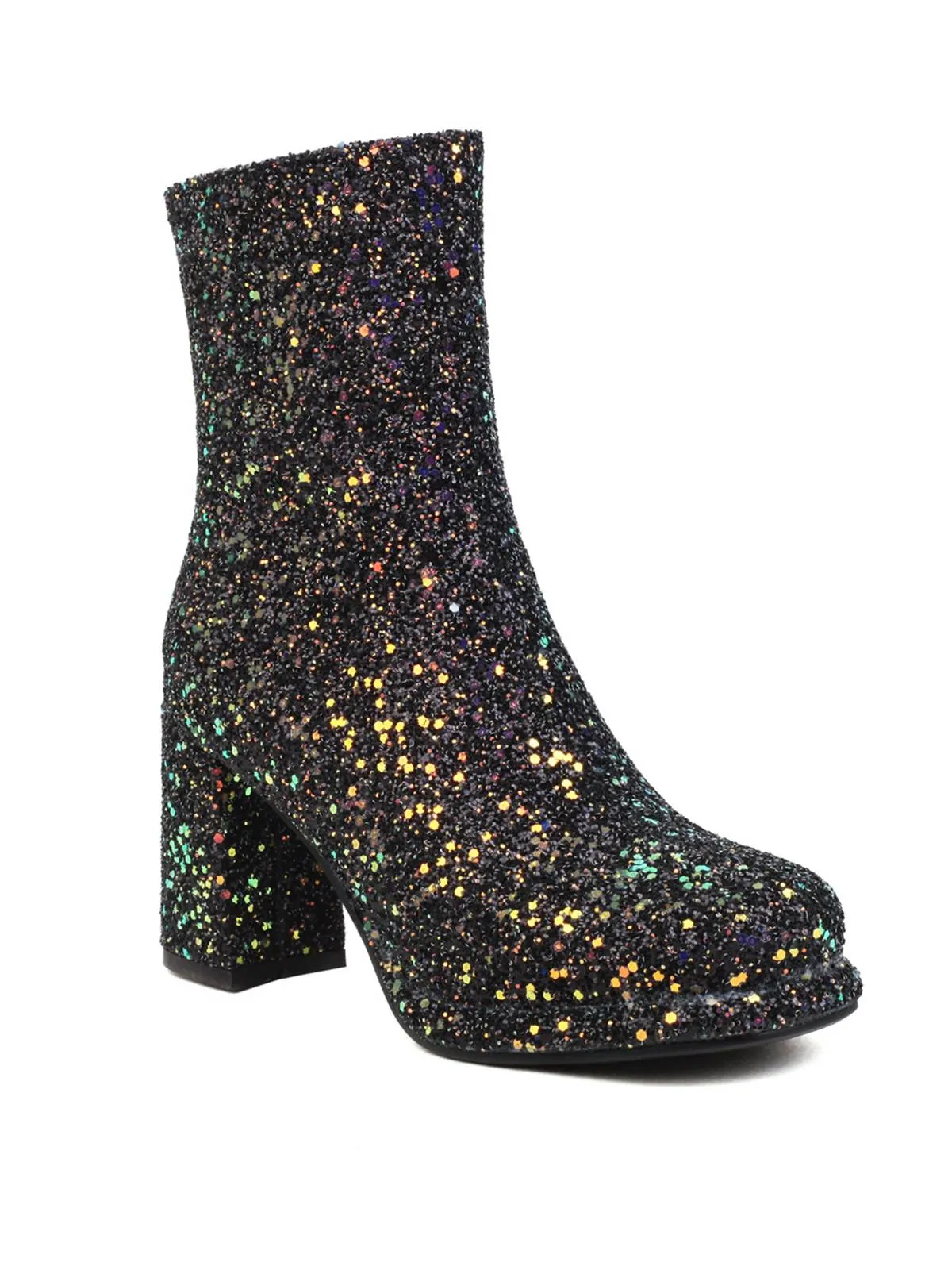 Point Toe Sequined Chunky Heel Ankle Boots sold by Retro Stage