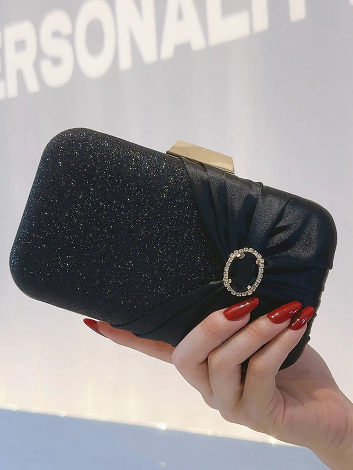 Vintage Crystal Glitter Satin Clutch Bag sold by Retro Stage product image thumbnail 2