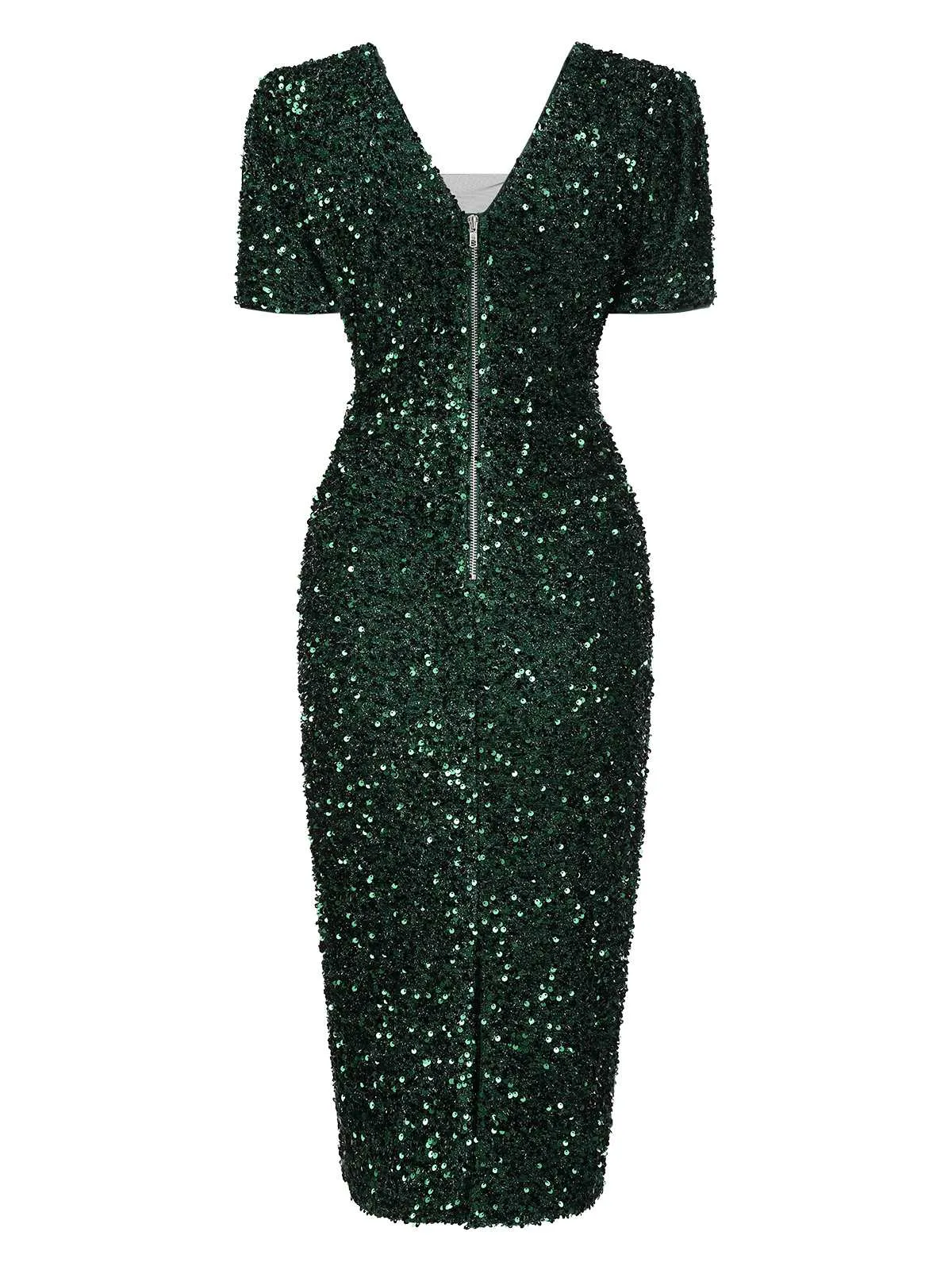 Green 1960s V-Neck Sequined Pencil Dress sold by Retro Stage product image thumbnail 2
