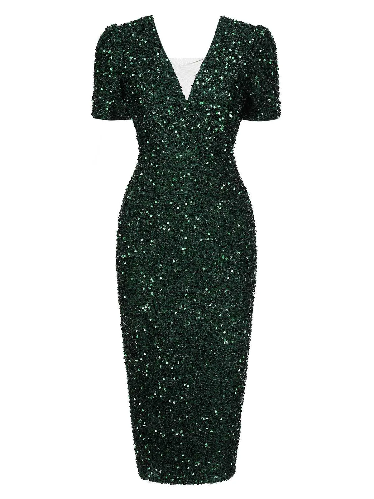 Green 1960s V-Neck Sequined Pencil Dress sold by Retro Stage