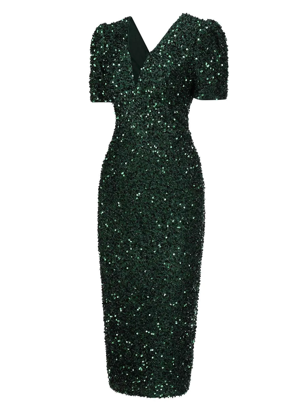 Green 1960s V-Neck Sequined Pencil Dress sold by Retro Stage product image thumbnail 3