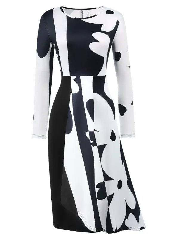 Black 1940s Extra Skirt Floral Stripe Dress sold by Retro Stage