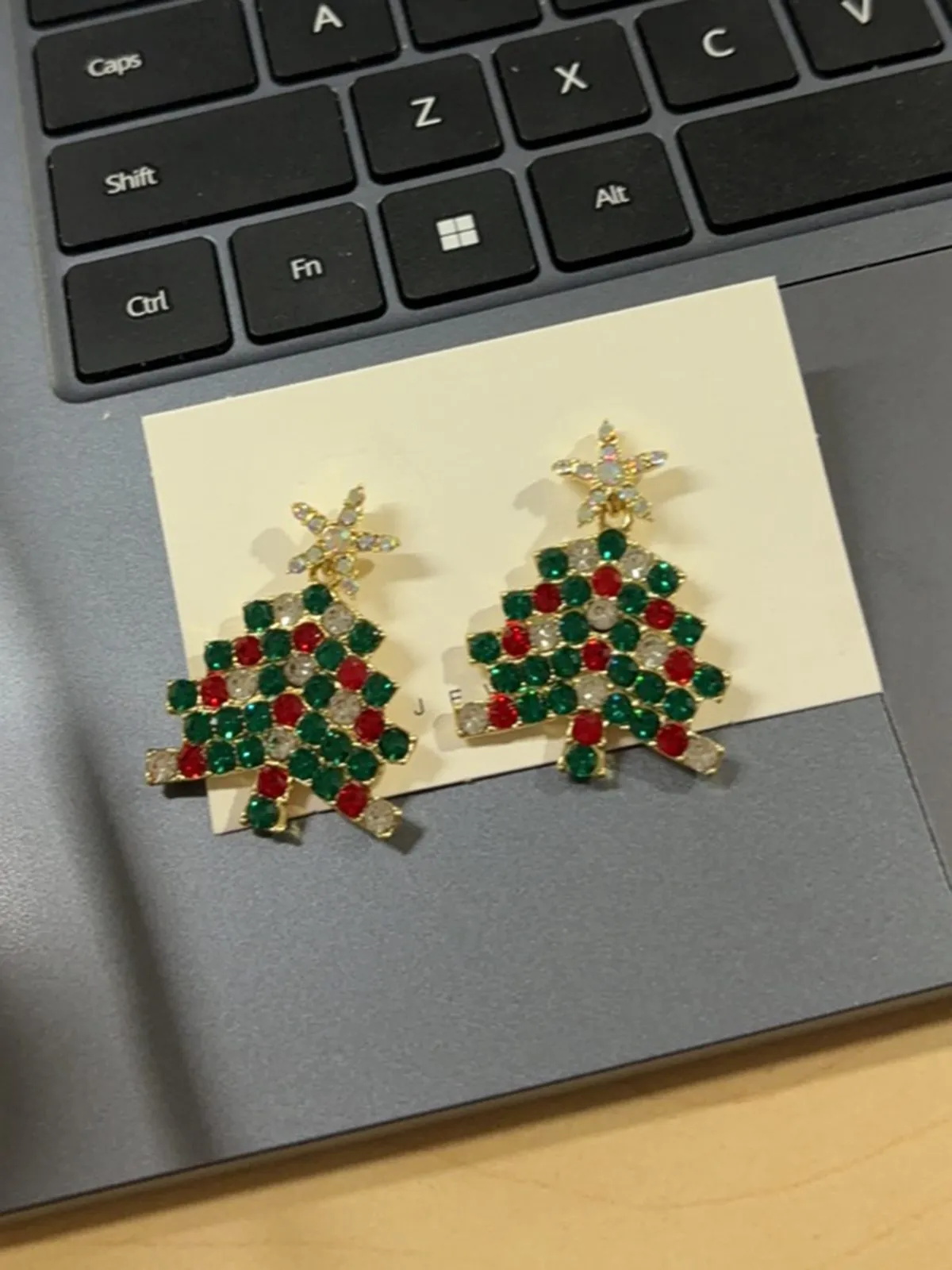 Green Christmas Tree & Star Rhinestones Earrings sold by Retro Stage product image thumbnail 2