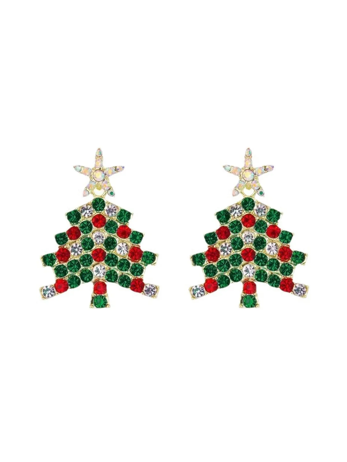 Green Christmas Tree & Star Rhinestones Earrings sold by Retro Stage