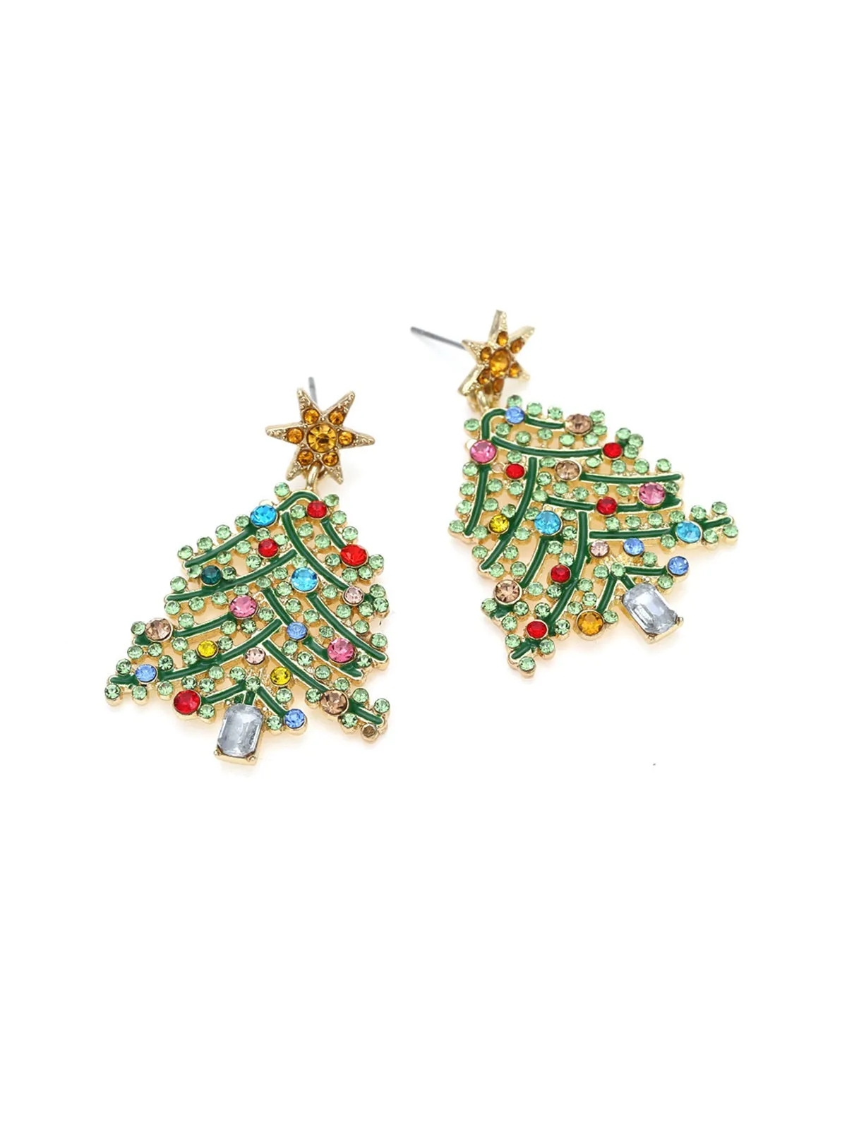 Green Christmas Tree Rhinestones Earrings sold by Retro Stage product image thumbnail 2