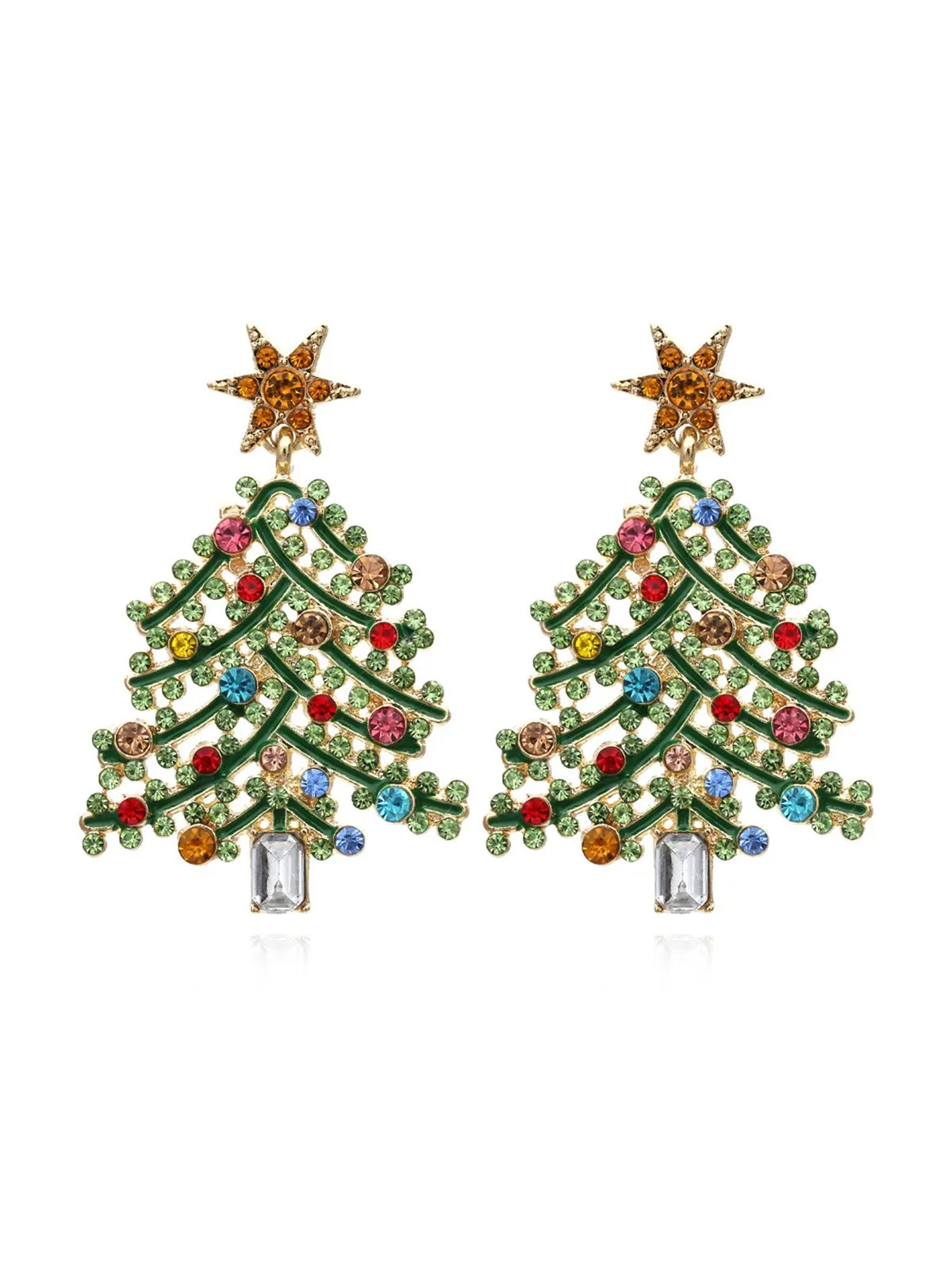 Green Christmas Tree Rhinestones Earrings sold by Retro Stage