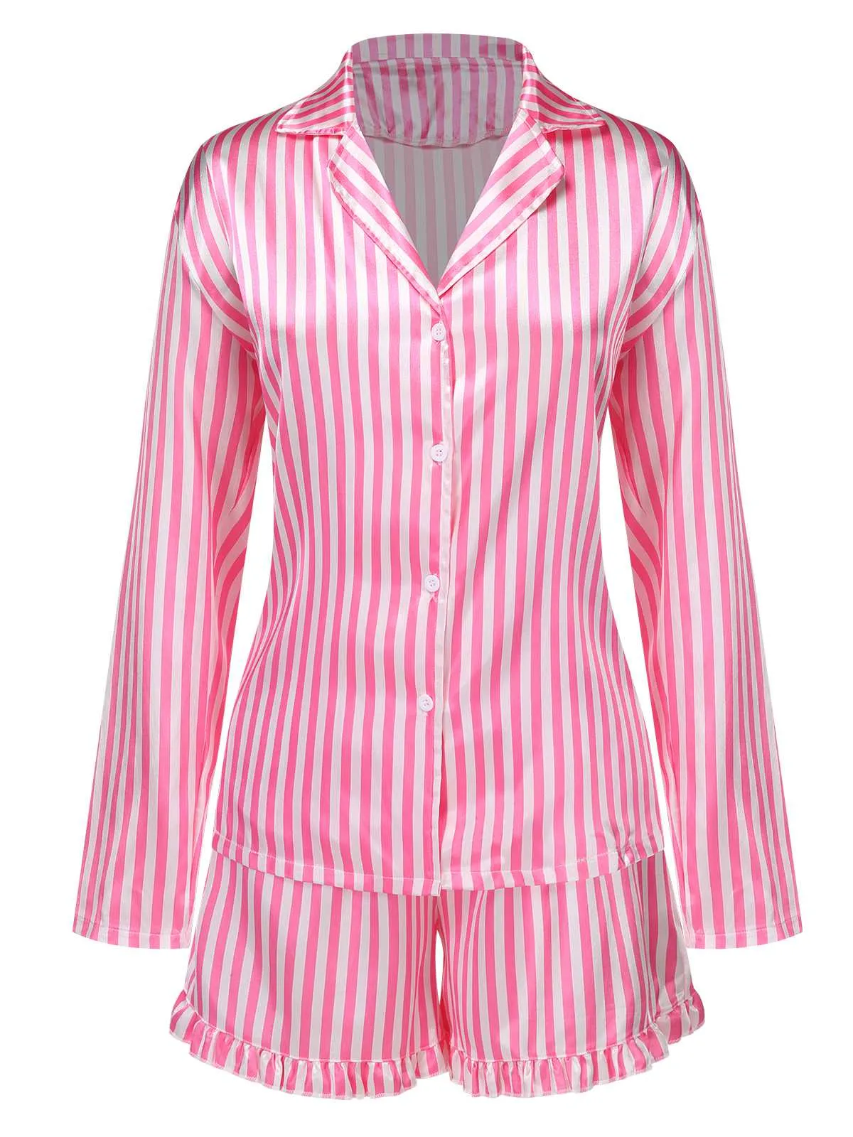 1960s Lapel Stripes Satin Pajamas Set sold by Retro Stage product image thumbnail 2