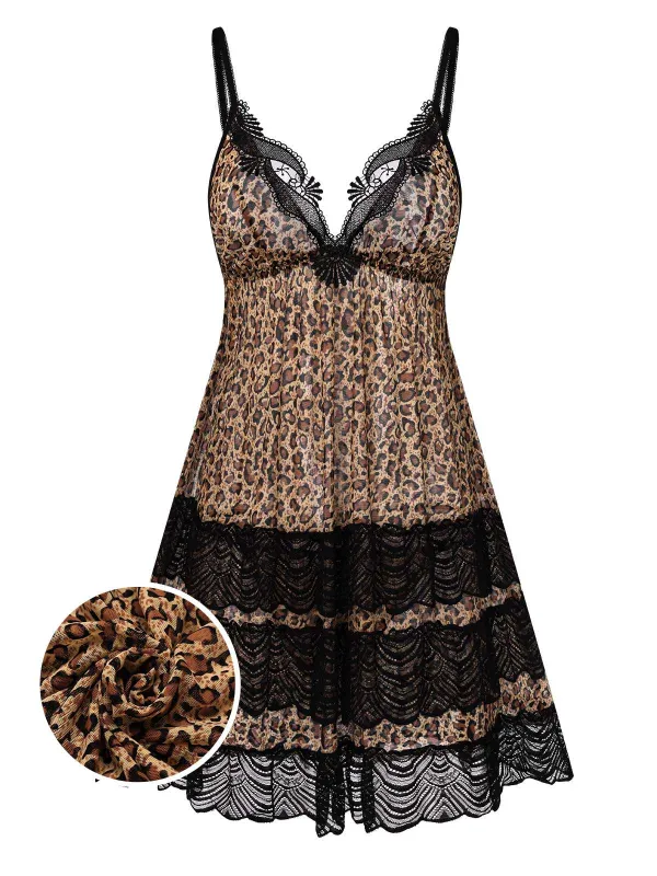 1940s Spaghetti Strap Leopard Lace Nightgown sold by Retro Stage