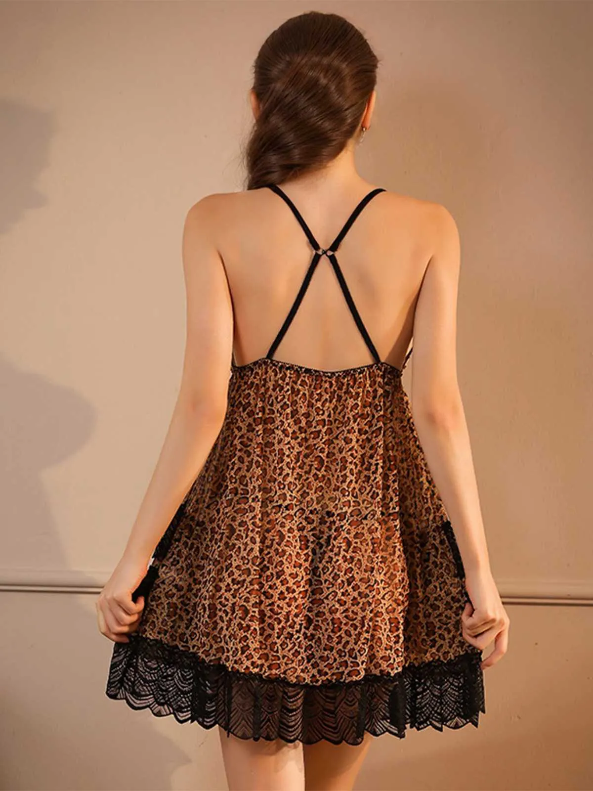 1940s Spaghetti Strap Leopard Lace Nightgown sold by Retro Stage product image thumbnail 4