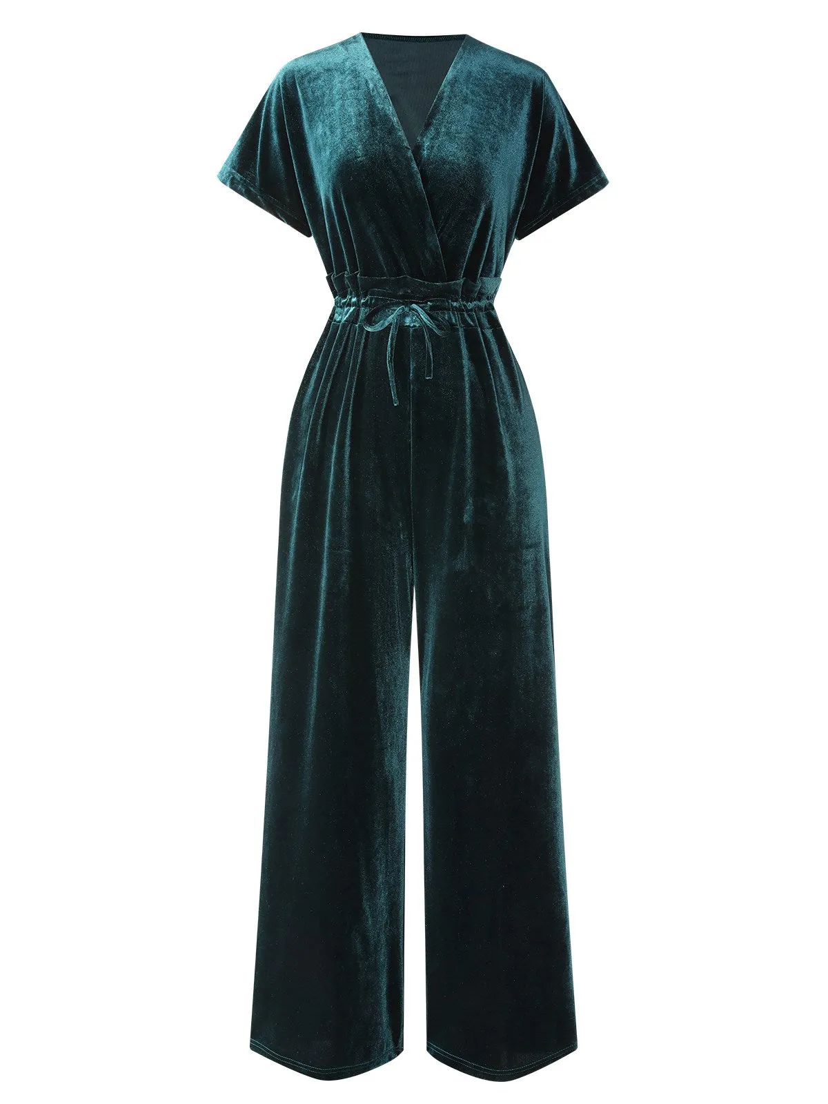 1940s Solid Waist Tie V-Neck Velvet Jumpsuit sold by Retro Stage product image thumbnail 2
