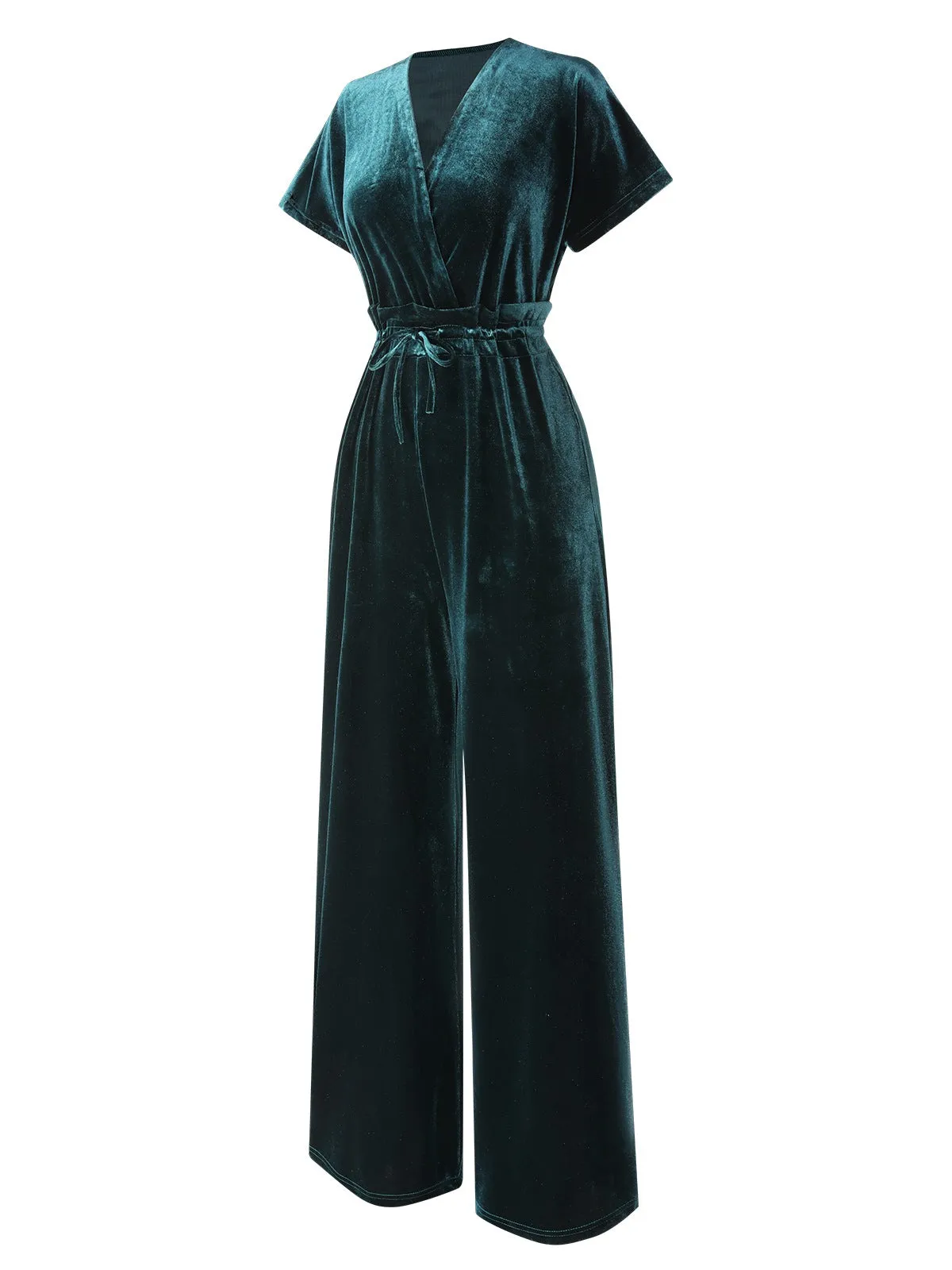 1940s Solid Waist Tie V-Neck Velvet Jumpsuit sold by Retro Stage product image thumbnail 3