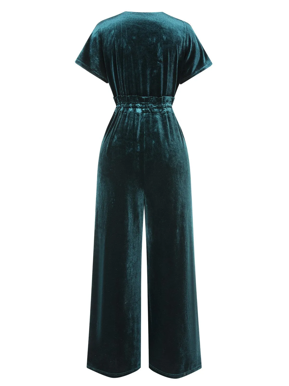 1940s Solid Waist Tie V-Neck Velvet Jumpsuit sold by Retro Stage product image thumbnail 4