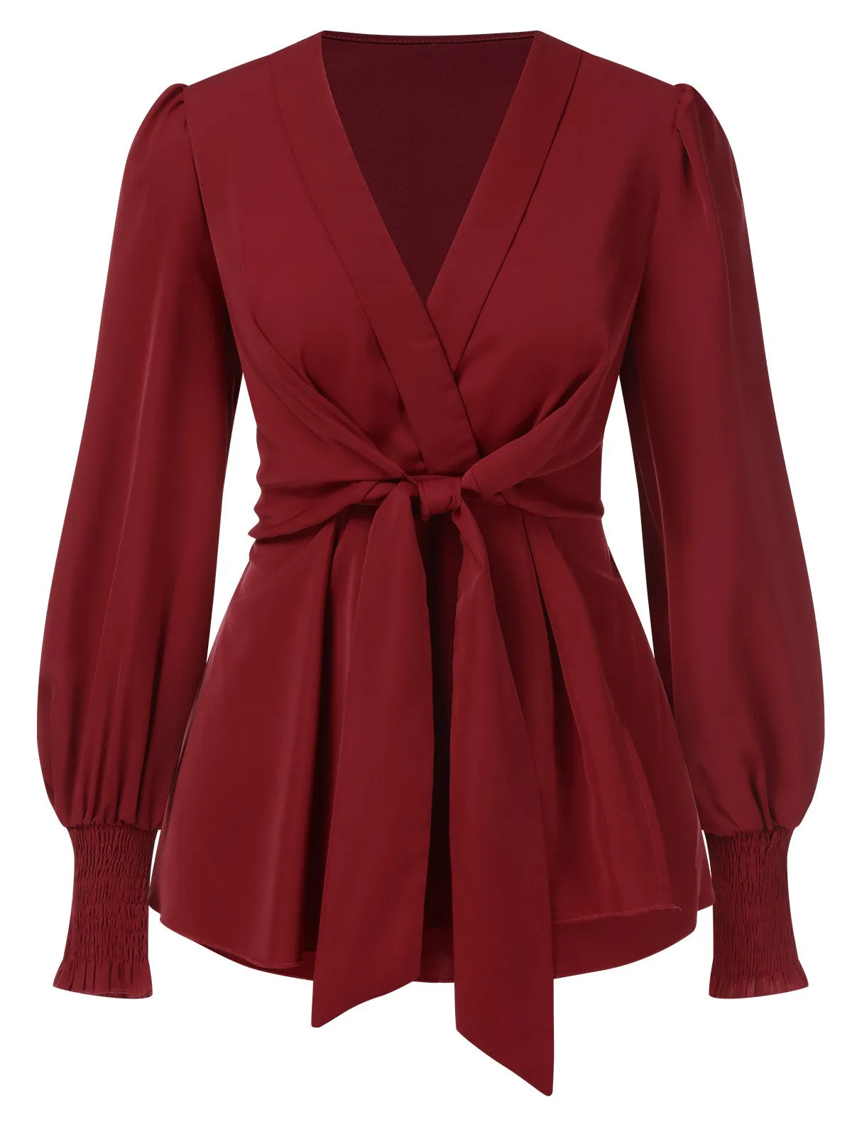 1940s Solid V-Neck Waist Tie Blouse sold by Retro Stage