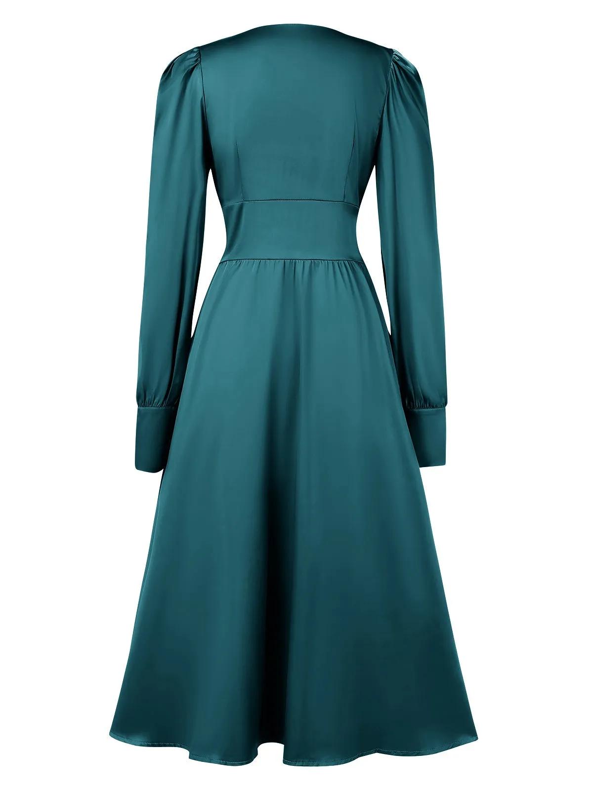 1940s Solid V-Neck Faux Satin Button Dress sold by Retro Stage product image thumbnail 2