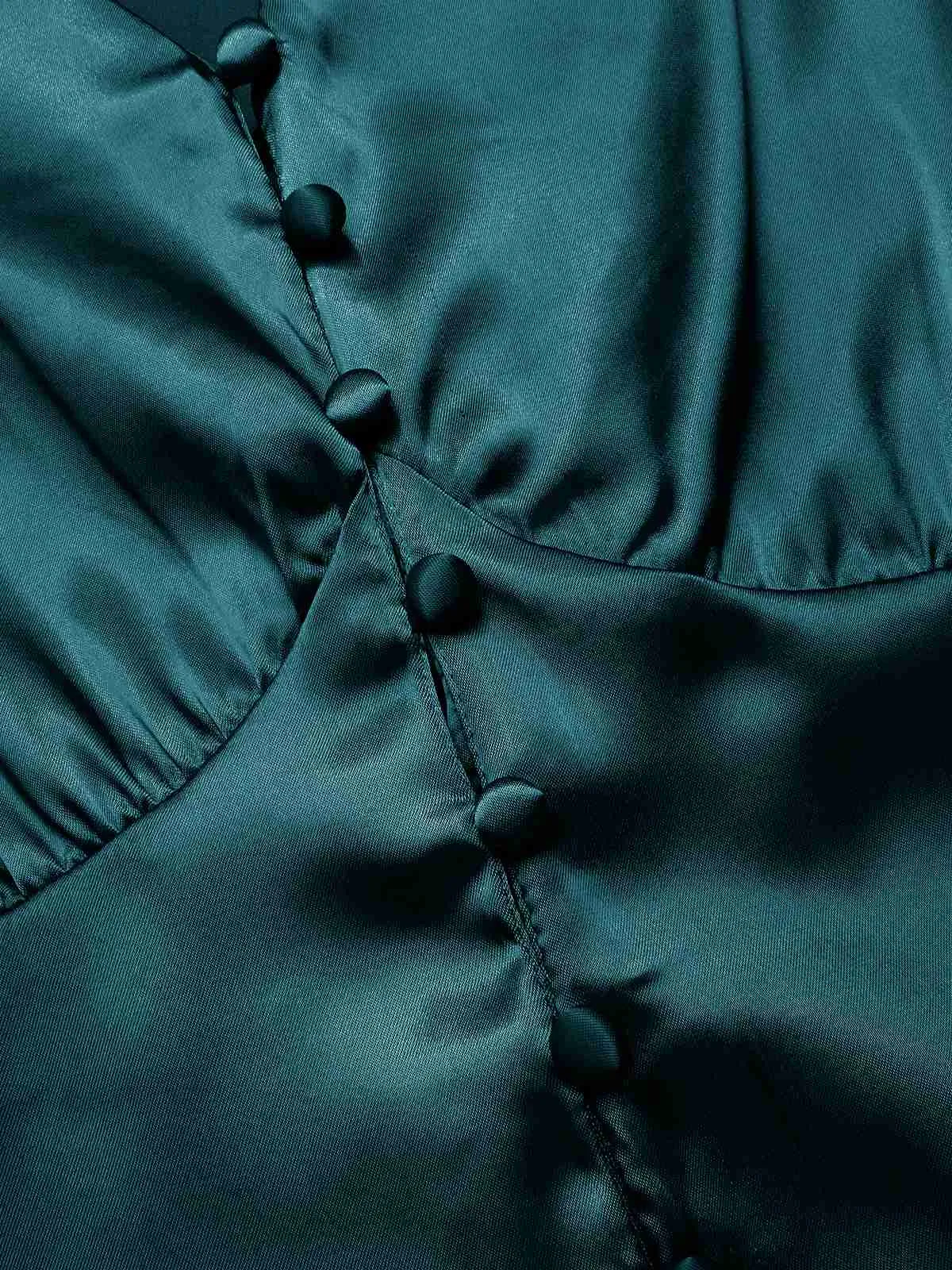 1940s Solid V-Neck Faux Satin Button Dress sold by Retro Stage product image thumbnail 4