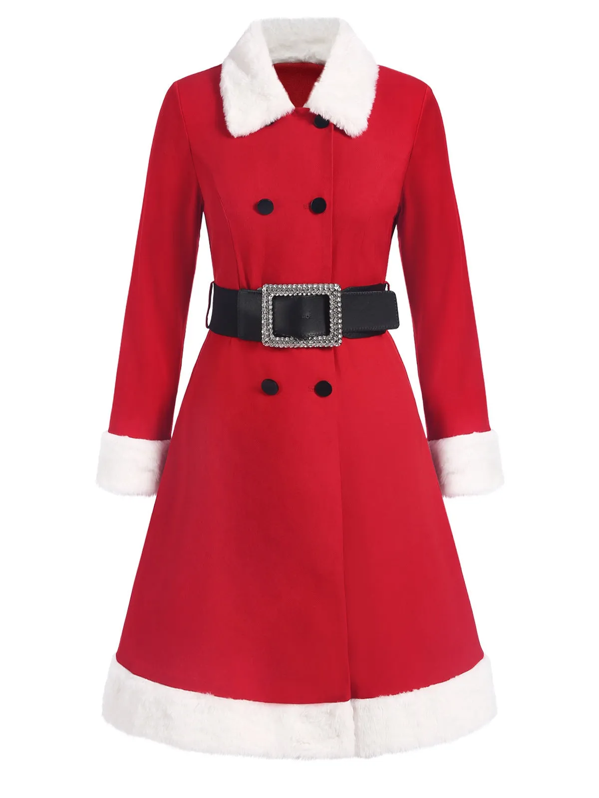 Red 1940s Plush Double-Breasted Belted Coat sold by Retro Stage product image thumbnail 2