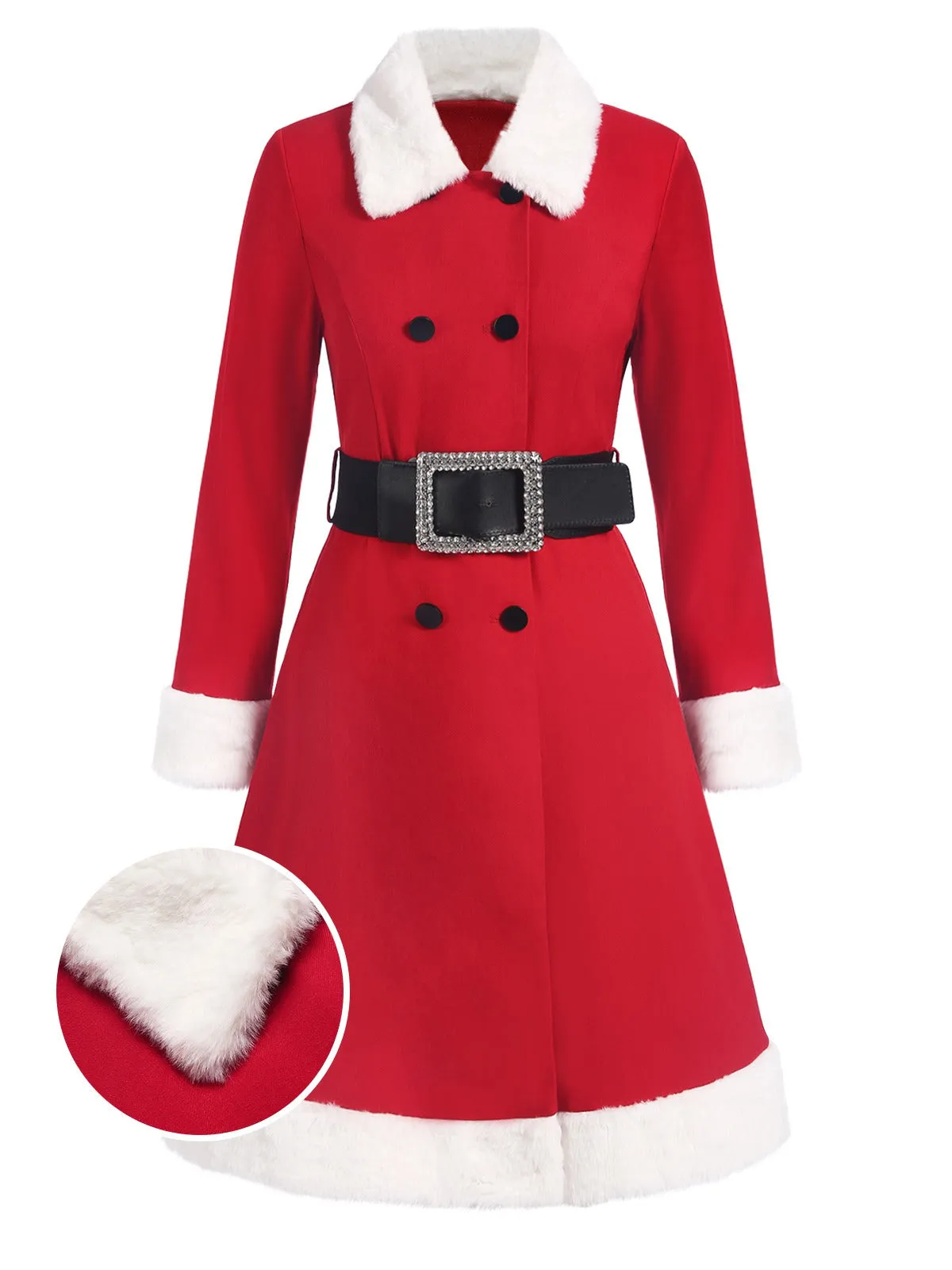 Red 1940s Plush Double-Breasted Belted Coat sold by Retro Stage
