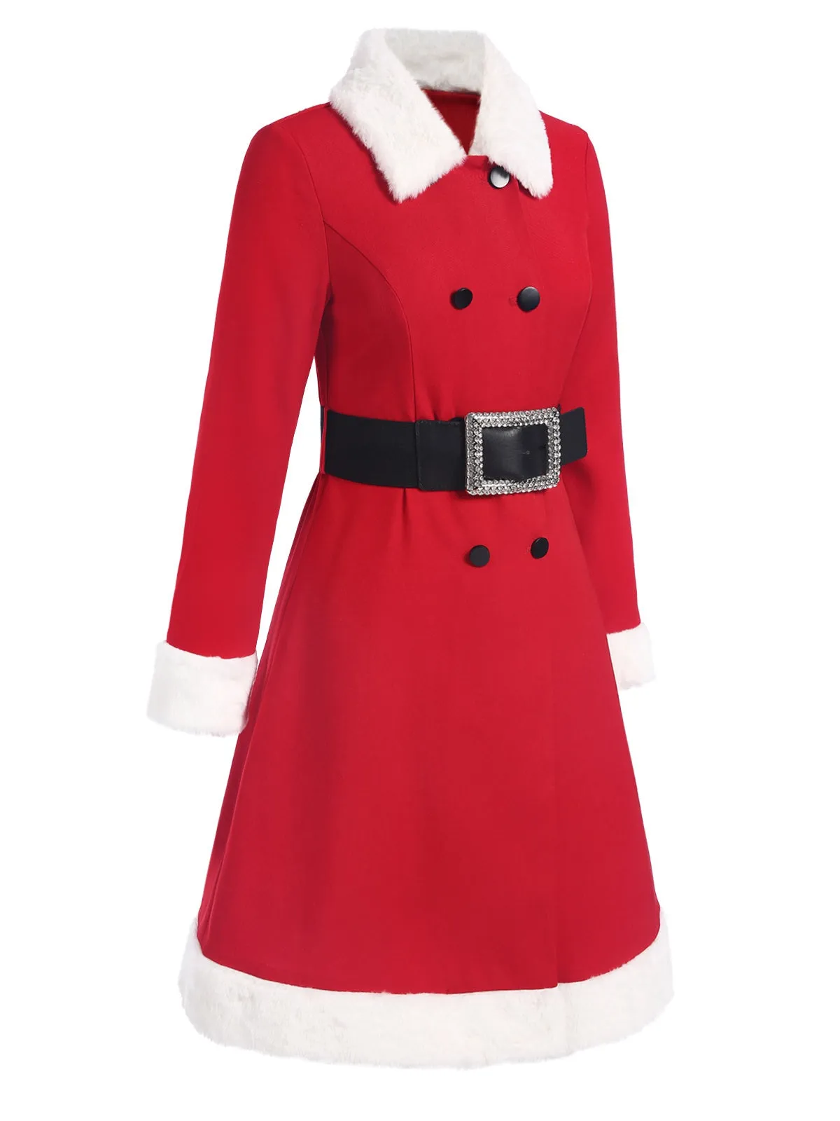 Red 1940s Plush Double-Breasted Belted Coat sold by Retro Stage product image thumbnail 3