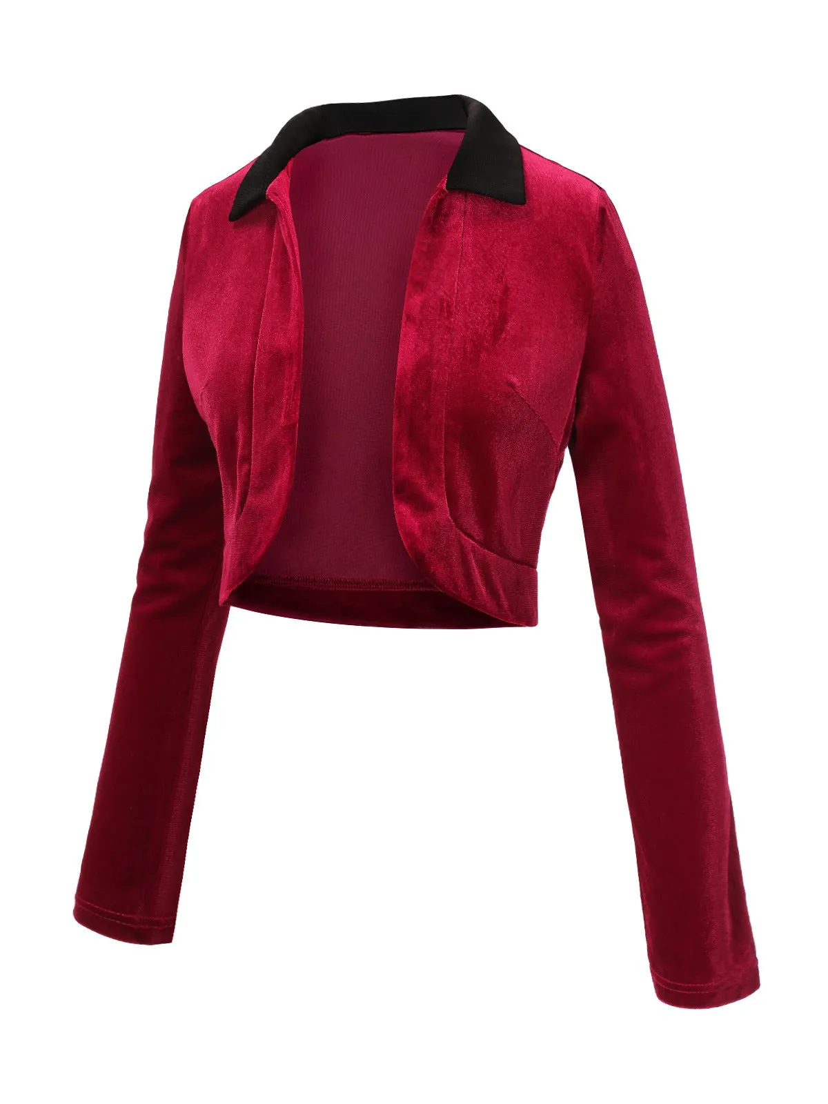 Red 1930s Contrast Lapel Velvet Bolero Jacket sold by Retro Stage product image thumbnail 3