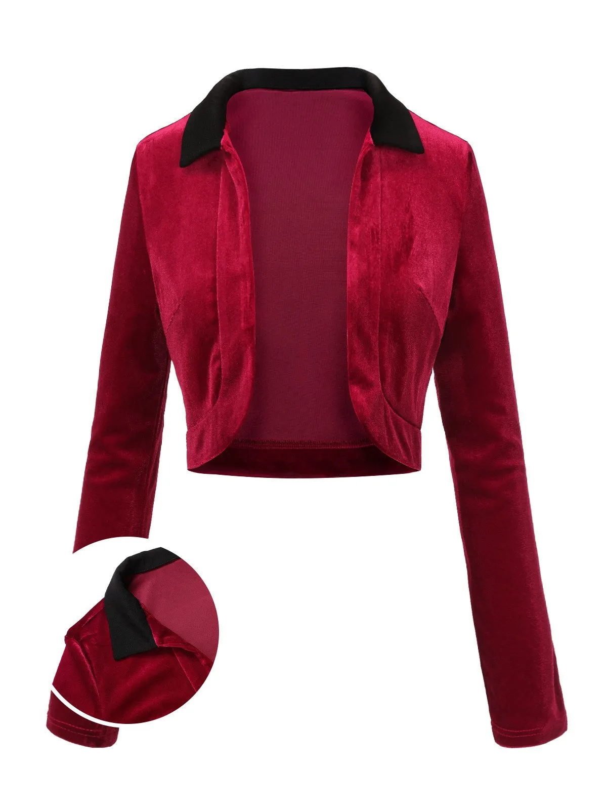 Red 1930s Contrast Lapel Velvet Bolero Jacket sold by Retro Stage