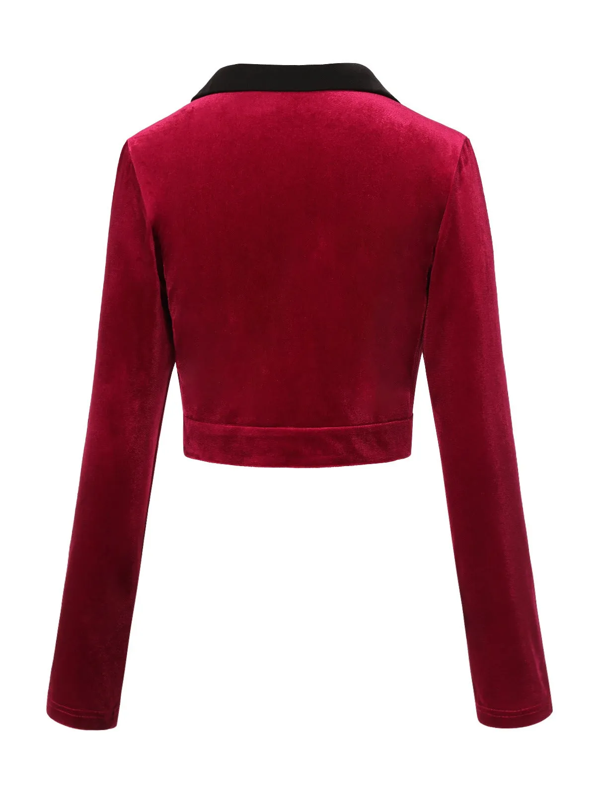Red 1930s Contrast Lapel Velvet Bolero Jacket sold by Retro Stage product image thumbnail 4
