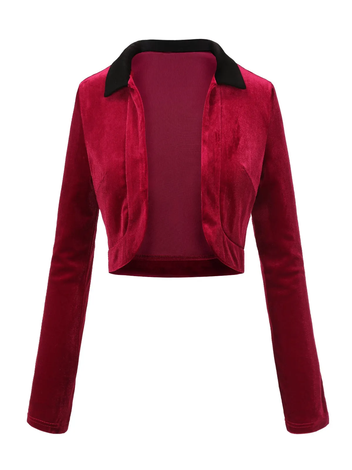 Red 1930s Contrast Lapel Velvet Bolero Jacket sold by Retro Stage product image thumbnail 2