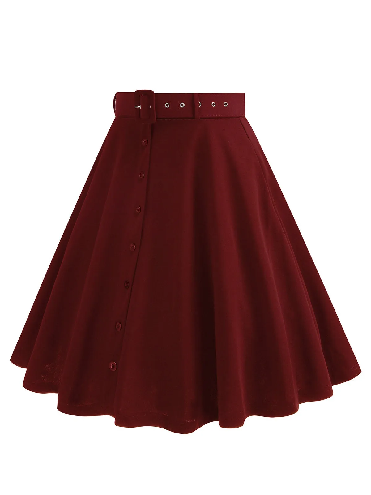1950s Solid Pleated Button Belted Skirt sold by Retro Stage product image thumbnail 2