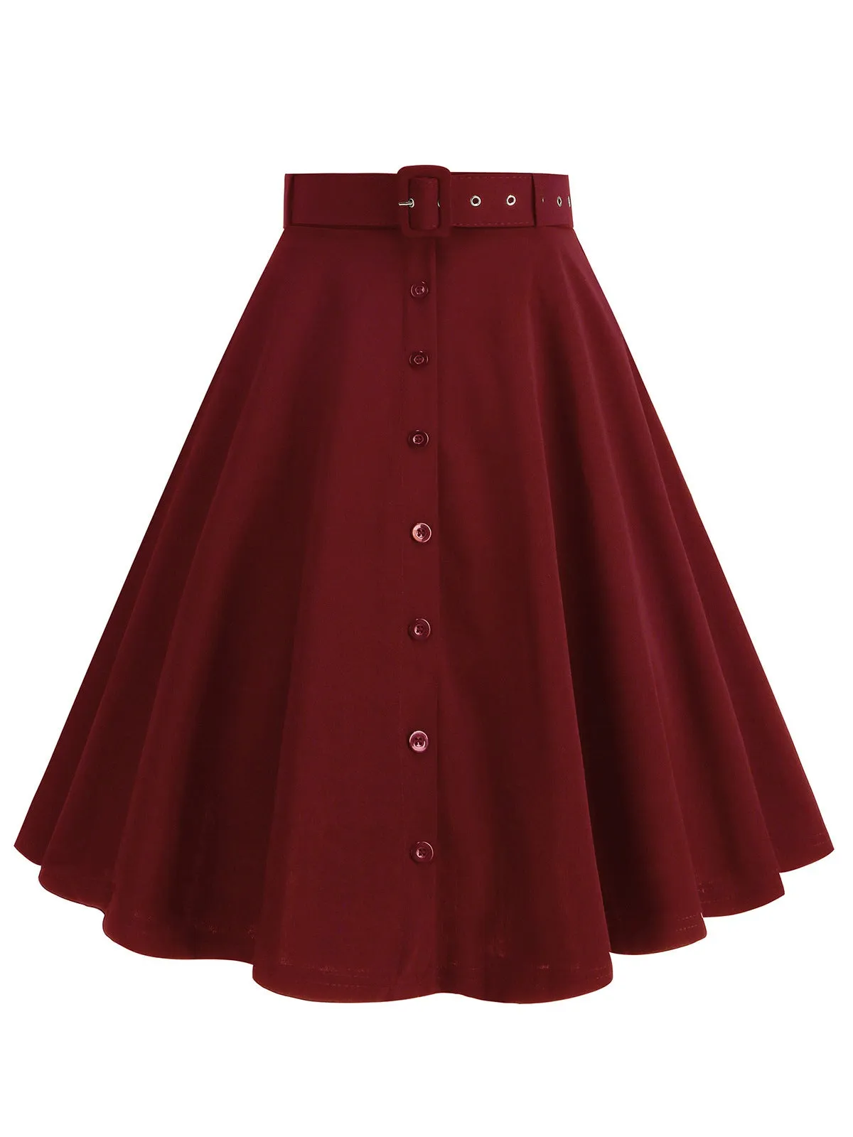 1950s Solid Pleated Button Belted Skirt sold by Retro Stage