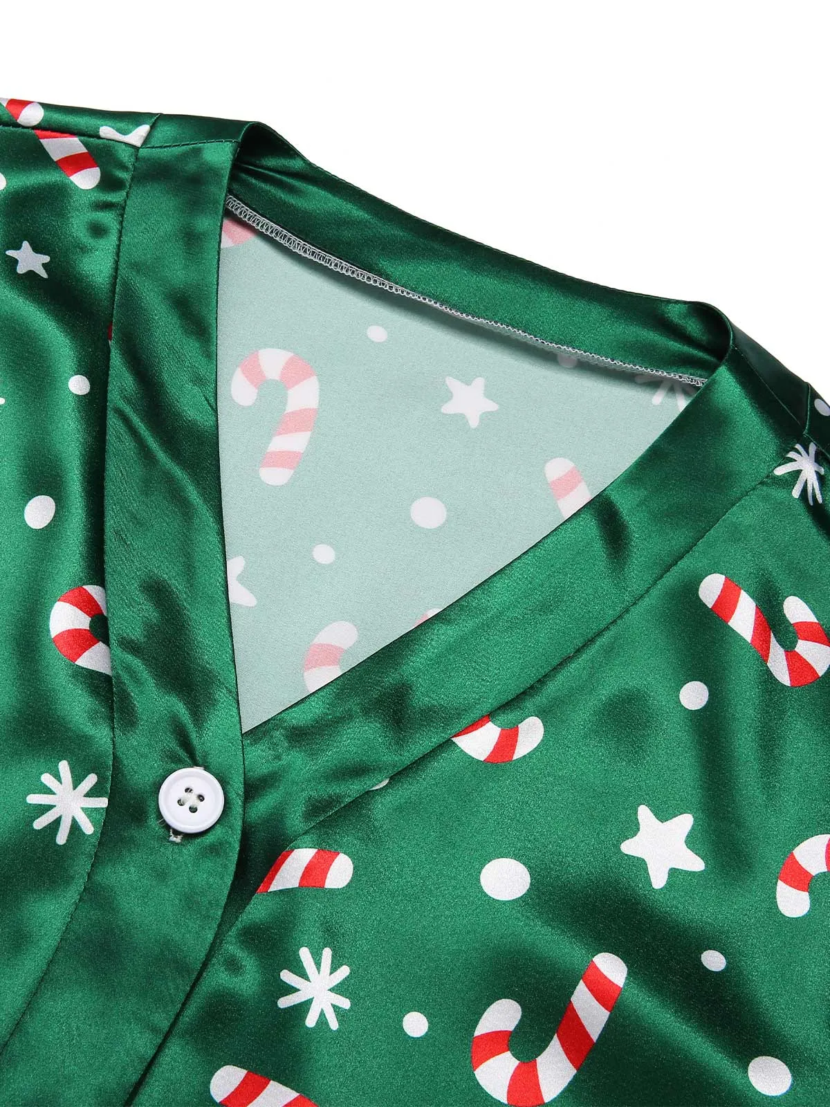 Green 1970s Christmas Candy Cane Pajama Set sold by Retro Stage product image thumbnail 5