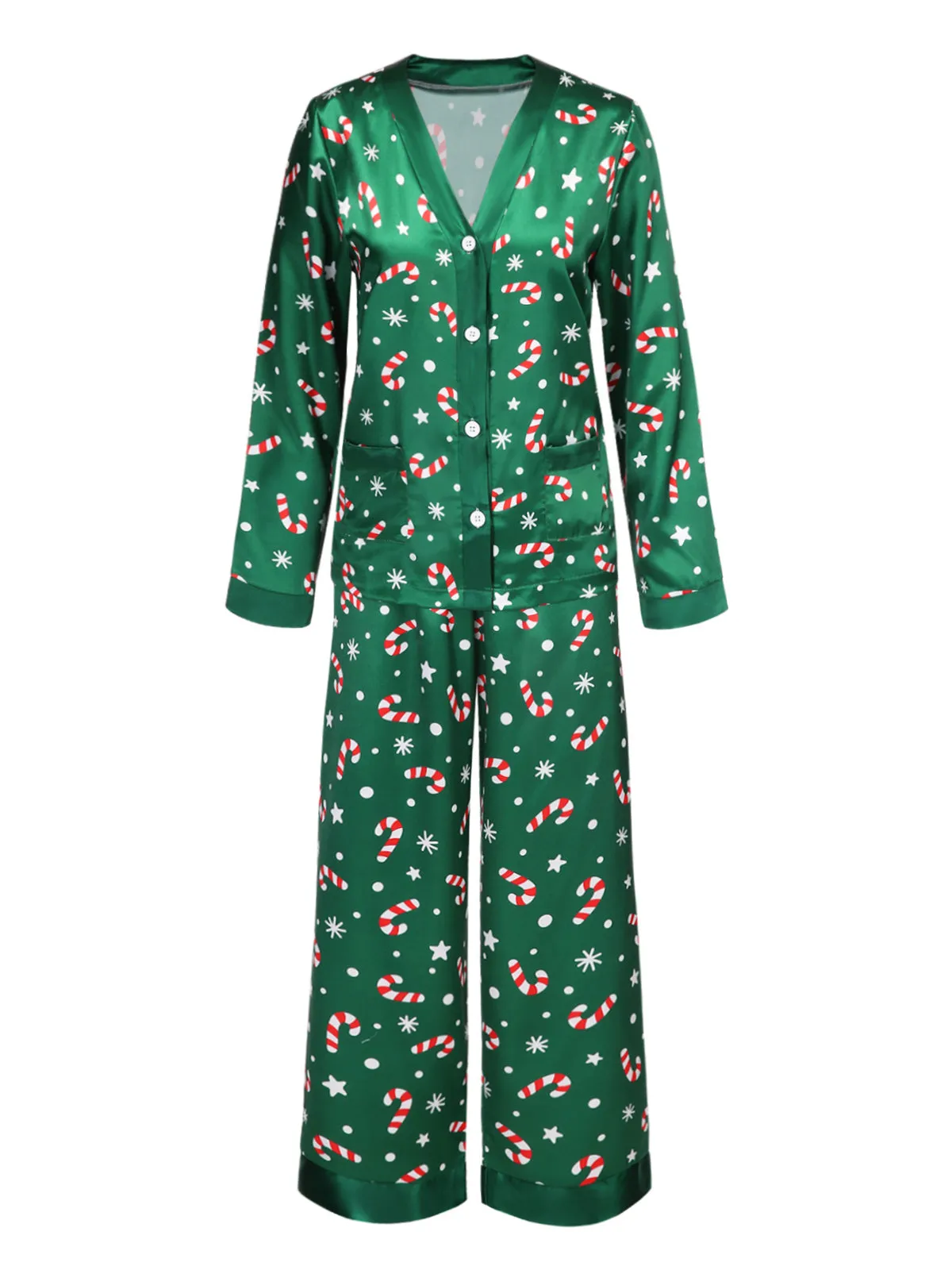 Green 1970s Christmas Candy Cane Pajama Set sold by Retro Stage product image thumbnail 2