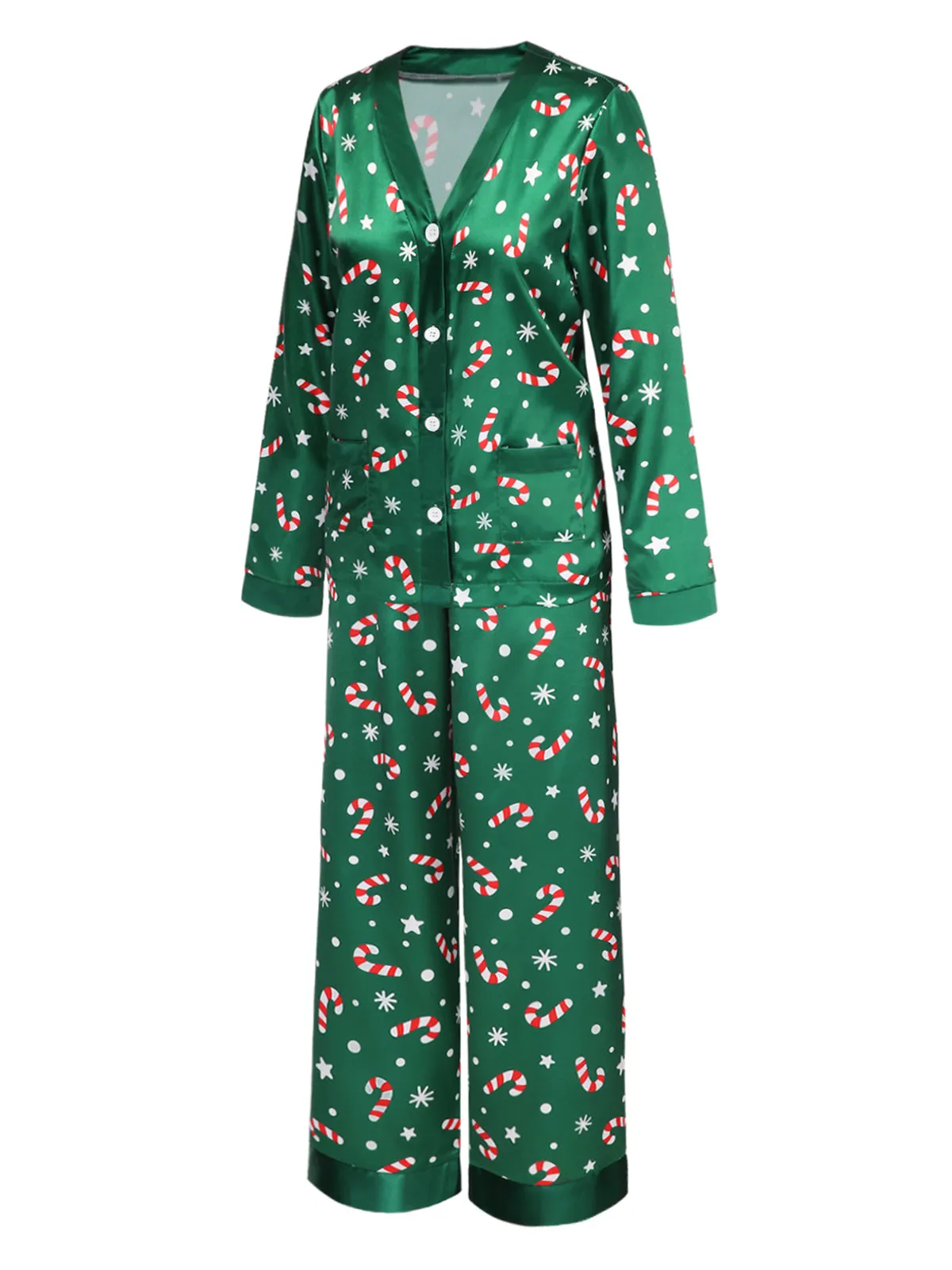 Green 1970s Christmas Candy Cane Pajama Set sold by Retro Stage product image thumbnail 3