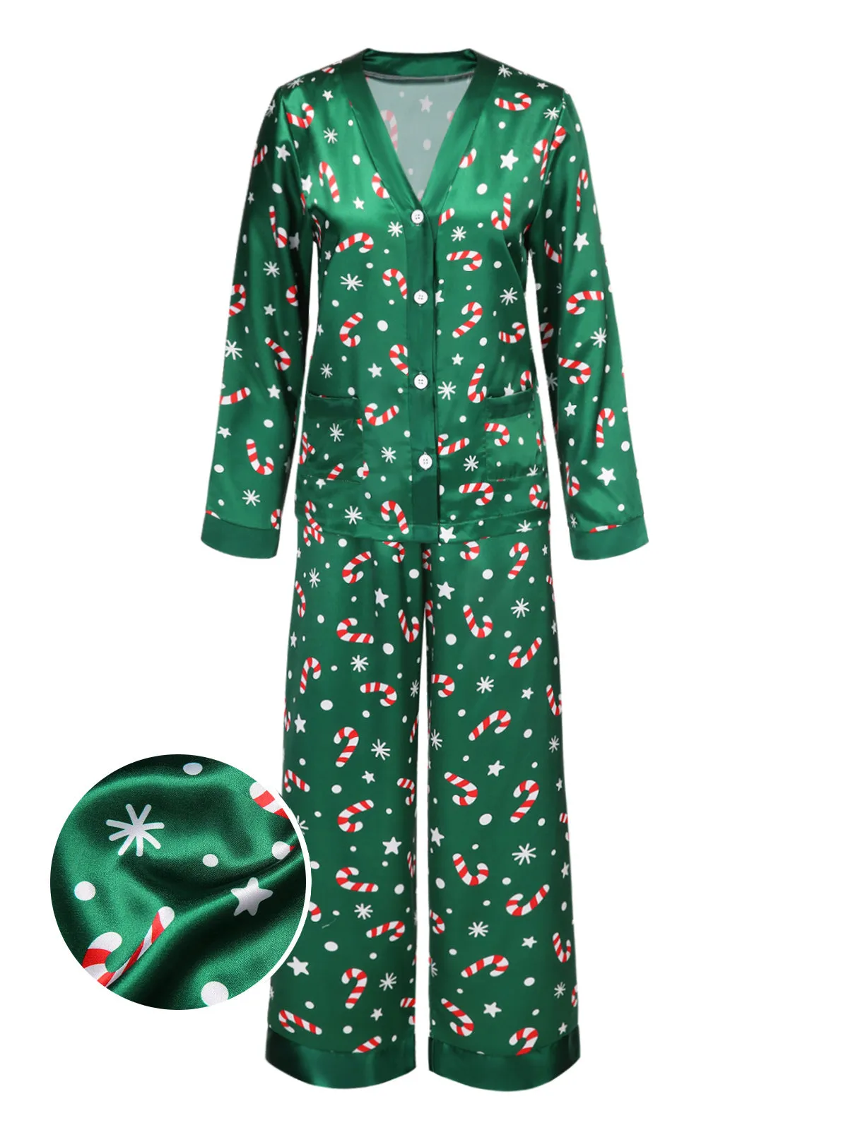 Green 1970s Christmas Candy Cane Pajama Set sold by Retro Stage