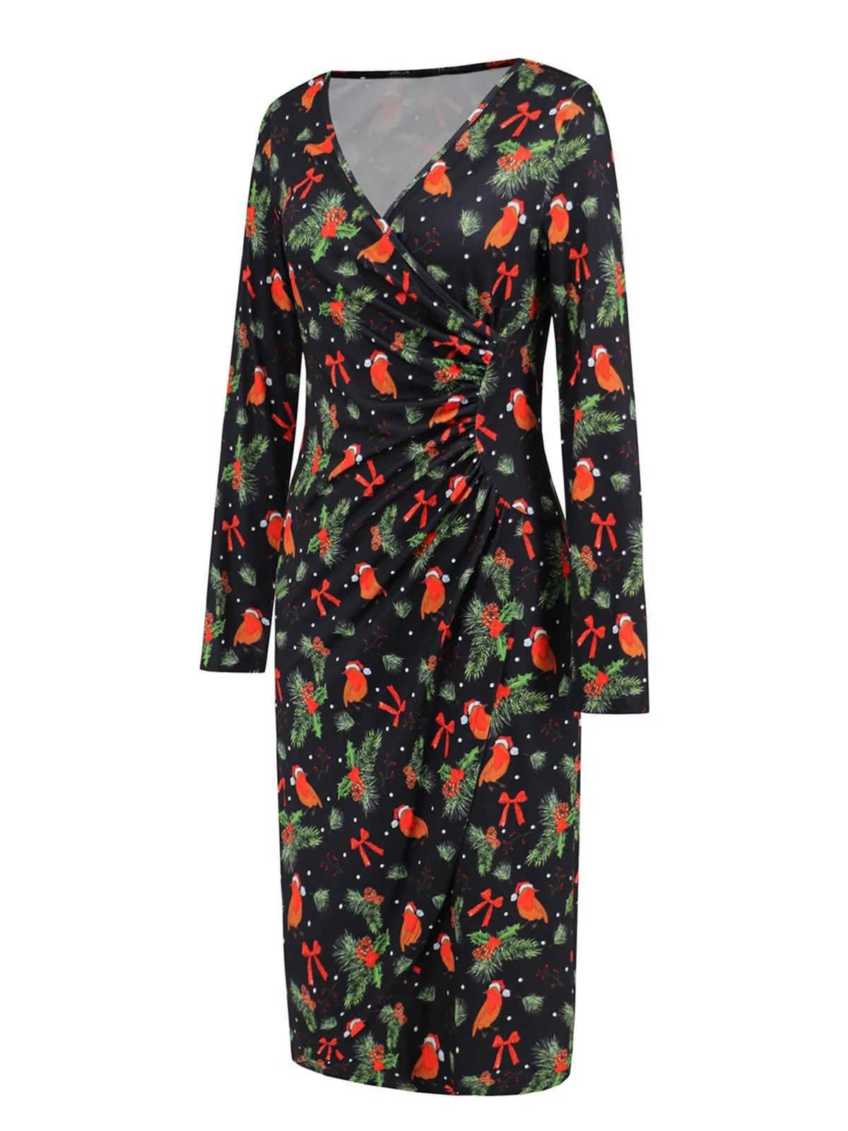 1960s Christmas Print V-Neck Wrap Dress sold by Retro Stage product image thumbnail 2