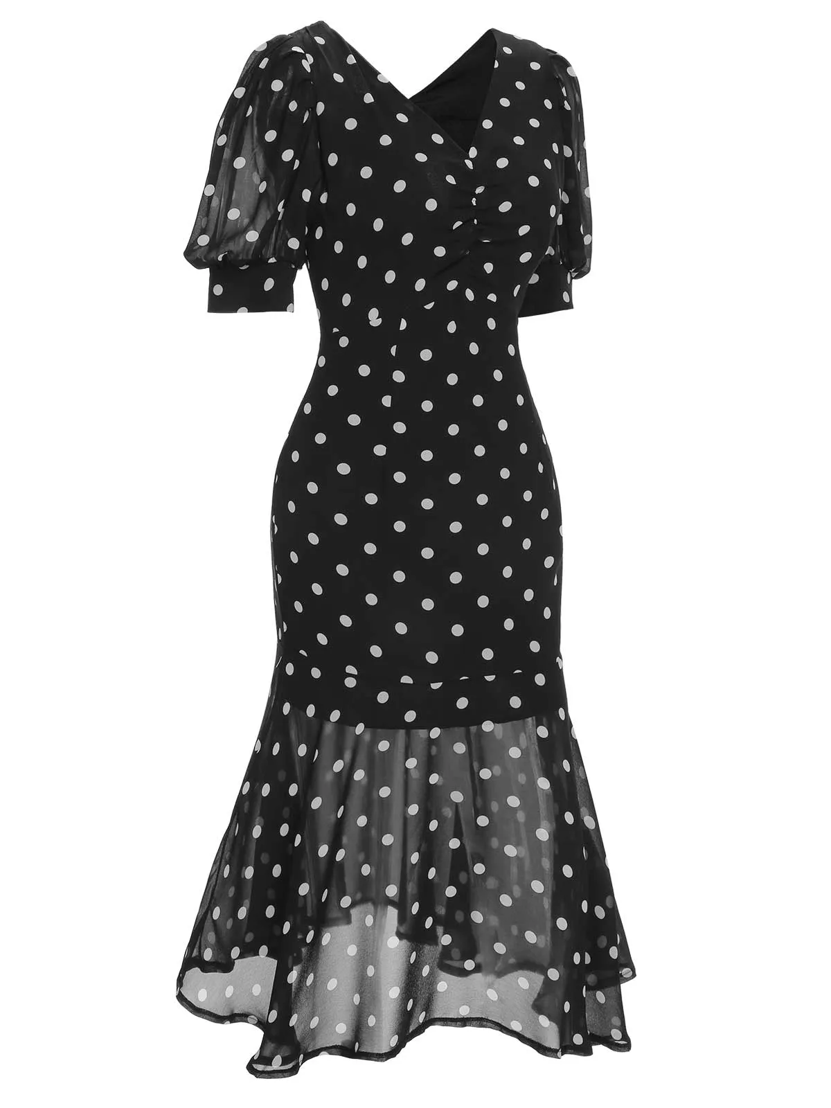 Black 1930s Polka Dot Mermaid Dress sold by Retro Stage product image thumbnail 3