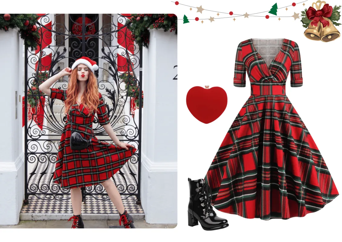 1950s Plaid Sweetheart Fold Swing Dress sold by Retro Stage