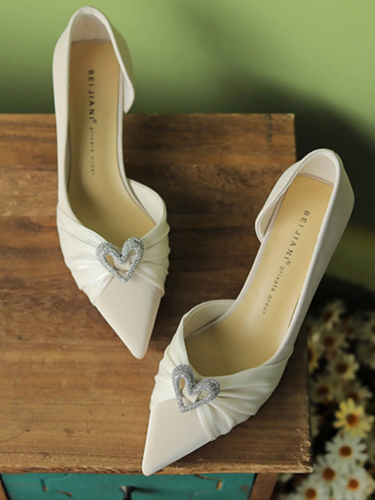 Love Rhinestone Pointed Toe Stiletto Heel Shoes sold by Retro Stage