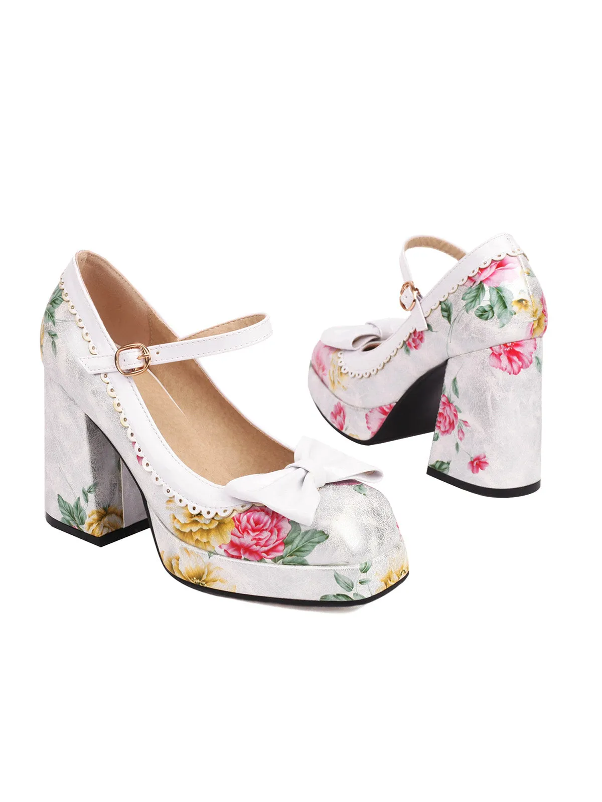 Bowknot Floral High Heel Shoes sold by Retro Stage product image thumbnail 5