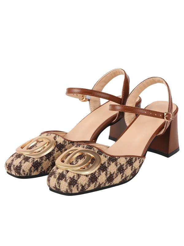 Houndstooth Metal Buckle Chunky Heels sold by Retro Stage